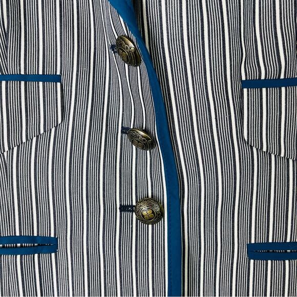 BCBG white blue stripe coastal preppy linen button blazer jacket medium - Picture 6 of 8